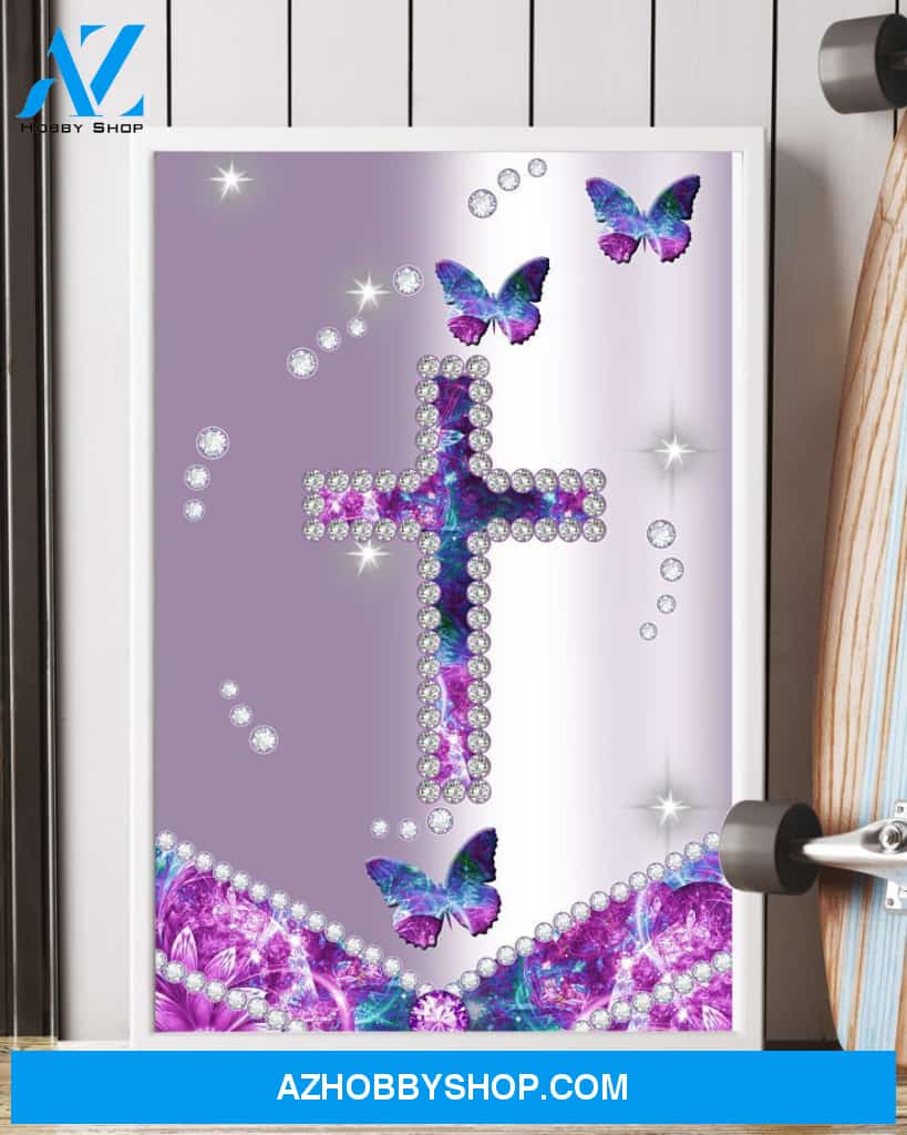 Diamond Cross And Butterflies Easter Canvas And Poster, Wall Decor Visual Art, Wall Poster, My Poster Wall