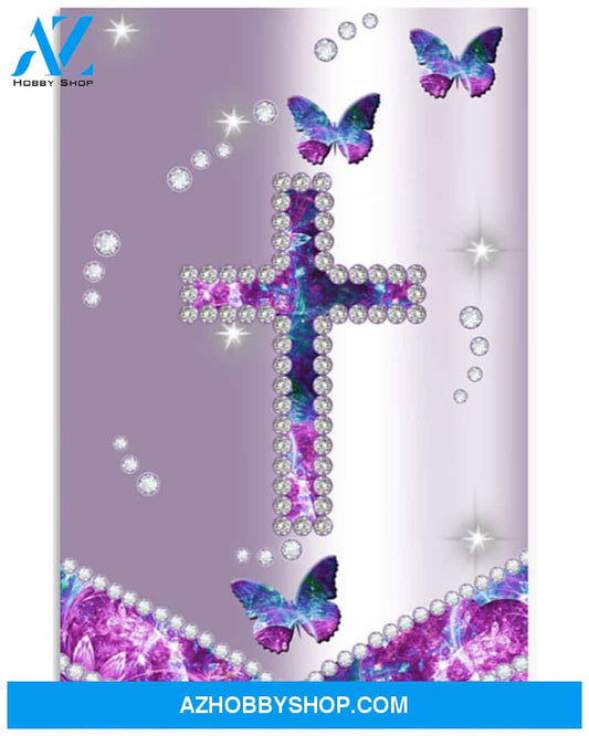 Diamond Cross And Butterflies Easter Canvas And Poster, Wall Decor Visual Art, Wall Poster, My Poster Wall