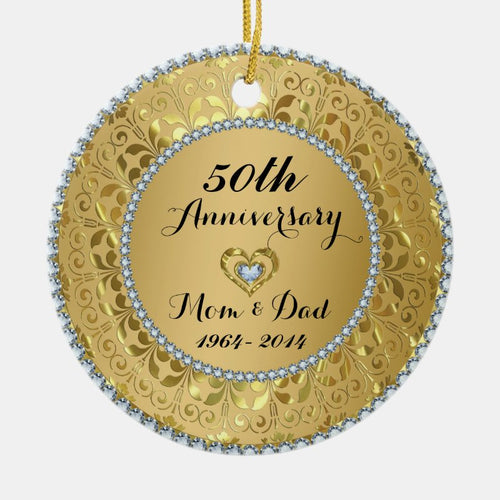 Diamonds & Gold 50Th Wedding Anniversary Ceramic Ornament