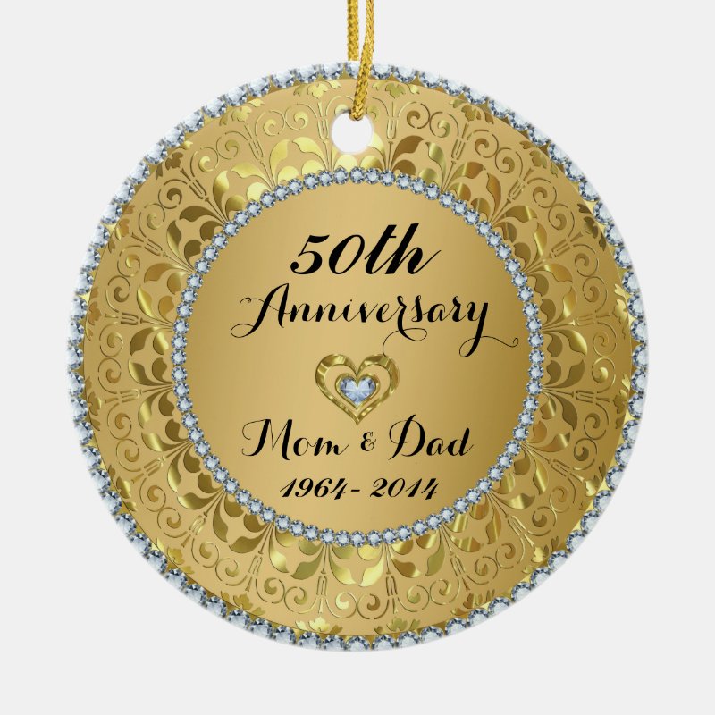 Diamonds & Gold 50Th Wedding Anniversary Ceramic Ornament