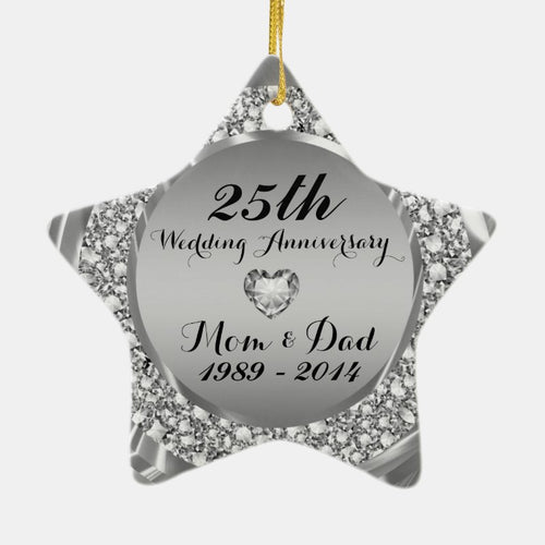 Diamonds & Silver 25Th Wedding Anniversary 2 Ceramic Ornament