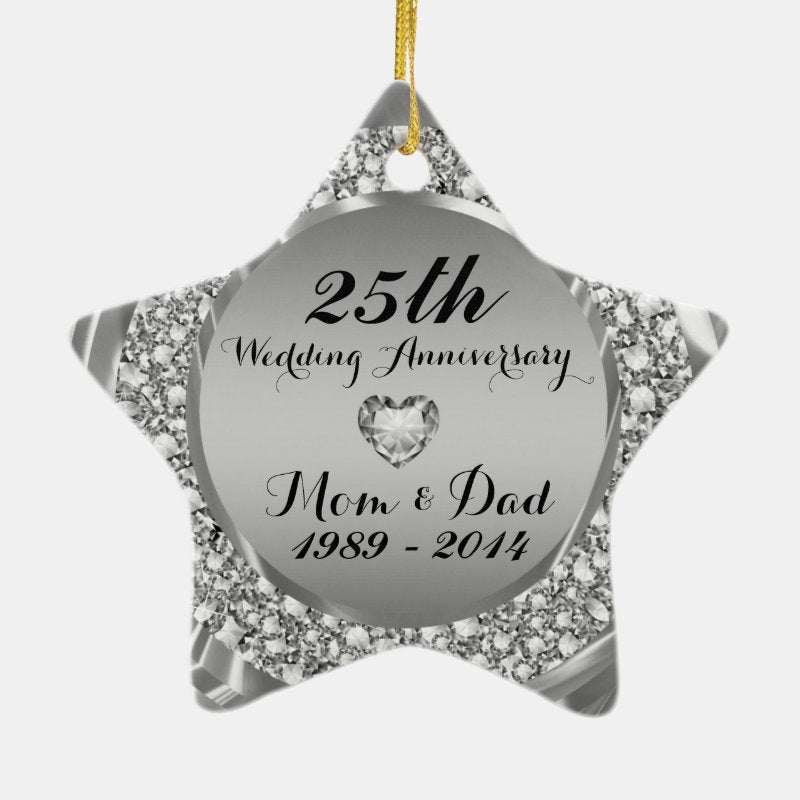 Diamonds & Silver 25Th Wedding Anniversary 2 Ceramic Ornament