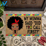 Did You Call First - African American Coir Pattern Print Doormat