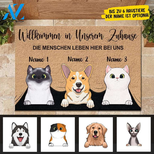 Die Menschen leben hier bei mir German - Funny Personalized Cat Doormat 