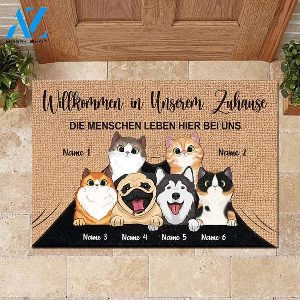 Die Menschen leben hier bei mir German - Funny Personalized Cat Doormat | WELCOME MAT | HOUSE WARMING GIFT