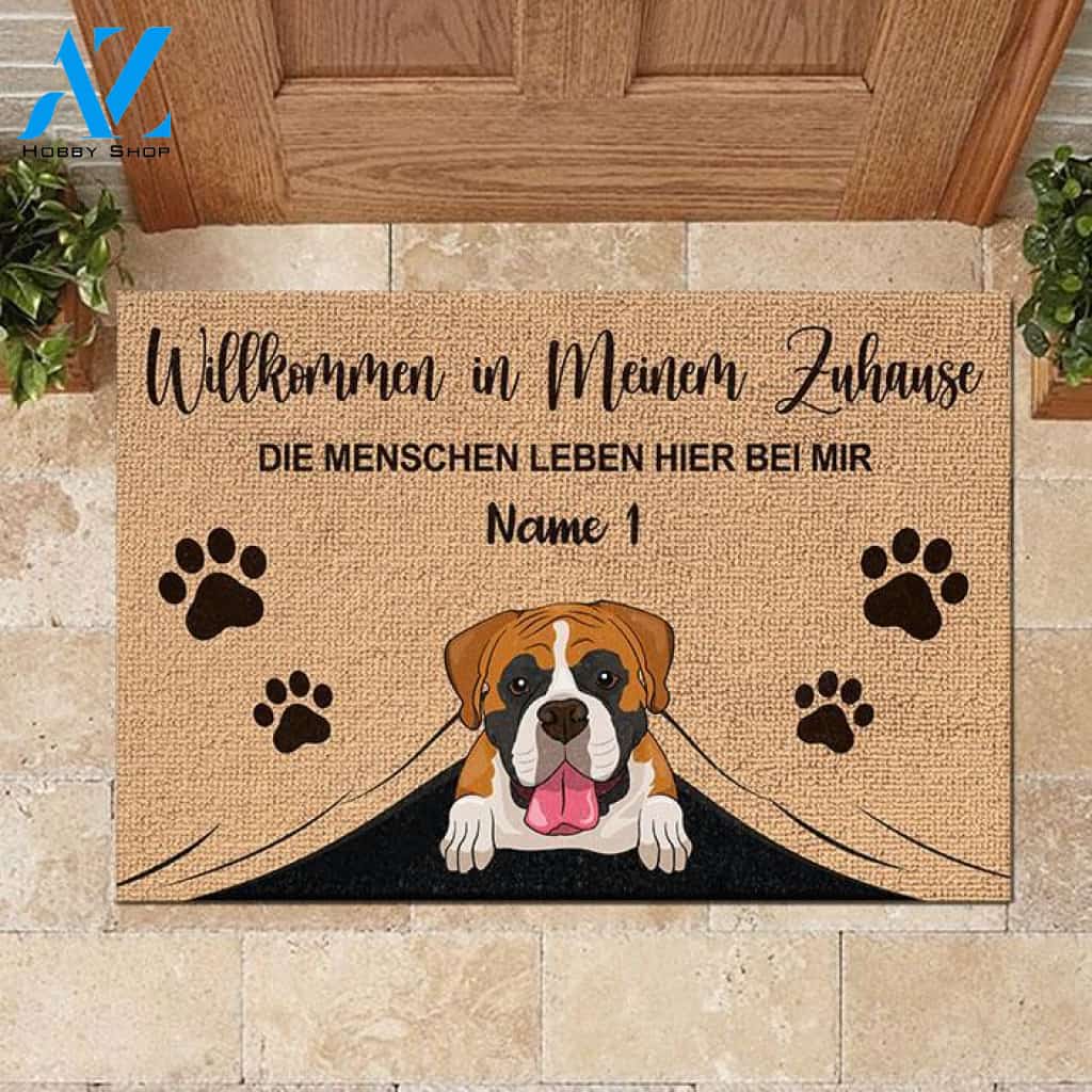 Die Menschen leben hier bei mir German - Funny Personalized Cat Doormat | WELCOME MAT | HOUSE WARMING GIFT