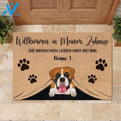 Die Menschen leben hier bei mir German - Funny Personalized Cat Doormat | WELCOME MAT | HOUSE WARMING GIFT