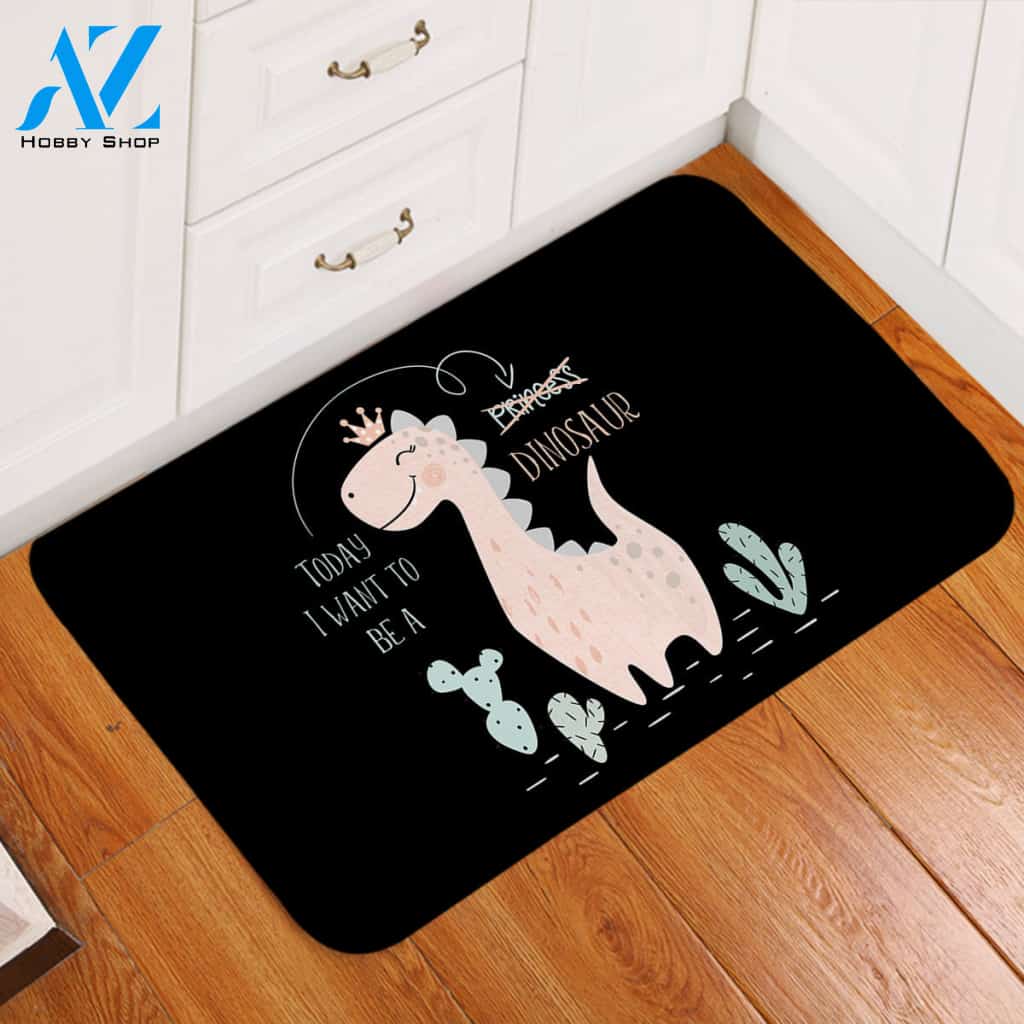 Dino Princess Black Door Mat