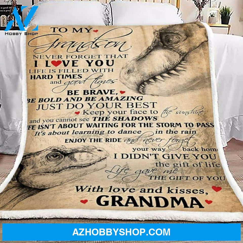 Dinosaurs To My Grandson From Grandma Fleece Blanket Gift For Grandson | Family Blanket