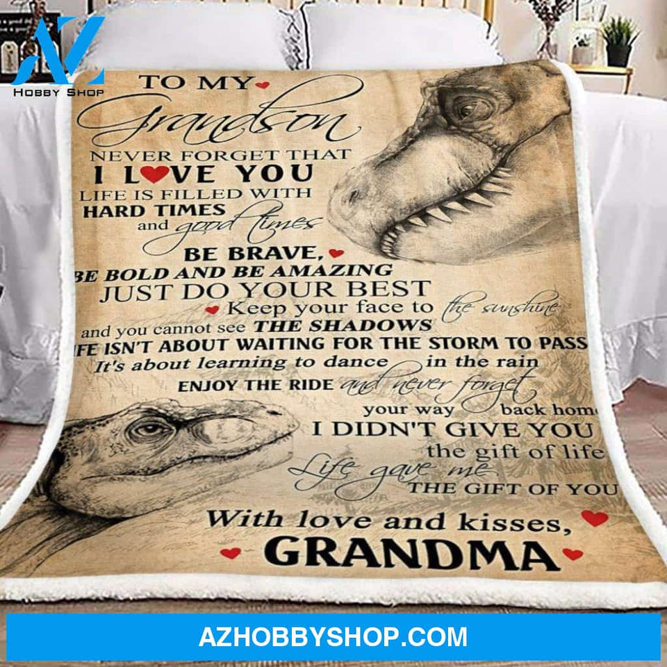 Dinosaurs To My Grandson From Grandma Fleece Blanket Gift For Grandson | Family Blanket