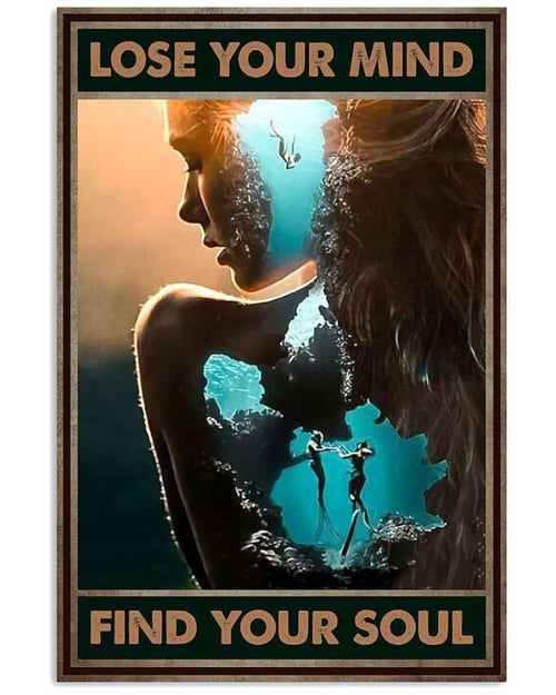 Diver Girl Lose Your Mind Find Your Soul Novelty Graphic Poster Canvas Wall Decor Visual Art Gitf For Home