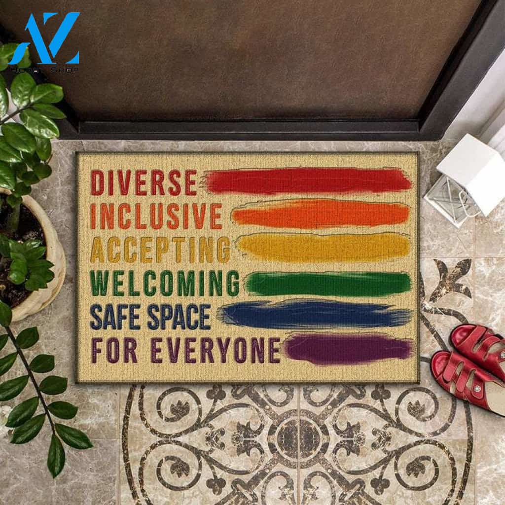 LGBT Rainbow - Diverse Inclusive Accepting Welcoming Safe Space For Everyone, Inclusion & Kindness Doormat 