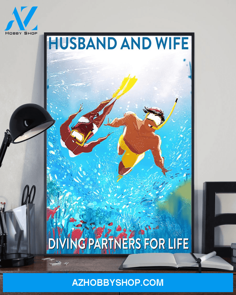 Diving Poster Husband And Wife Diving Partner For Life Vintage Poster Canvas, Wall Decor Visual Art