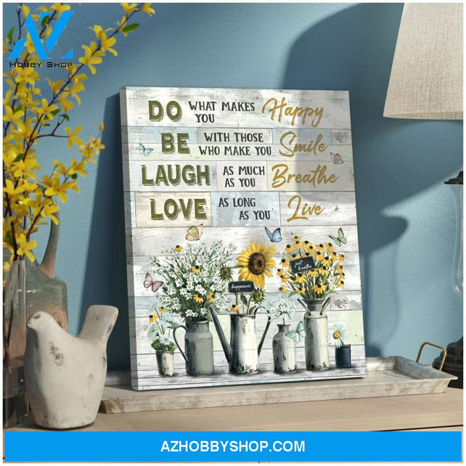 Do What Makes You Happy Butterfly and Sunflower Canvas Wall Art, Wall Decor Visual Art