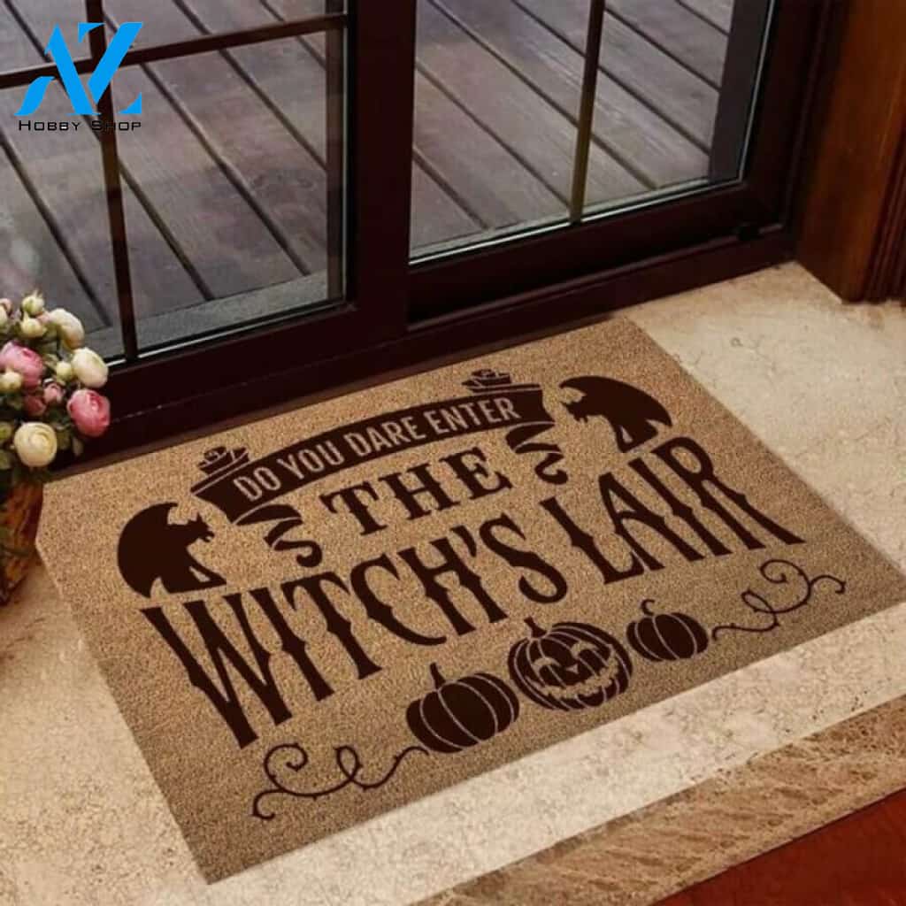 Do You Dare Enter The Witch's Lair Halloween Witch Coir Pattern Print Doormat | Welcome Mat | House Warming Gift