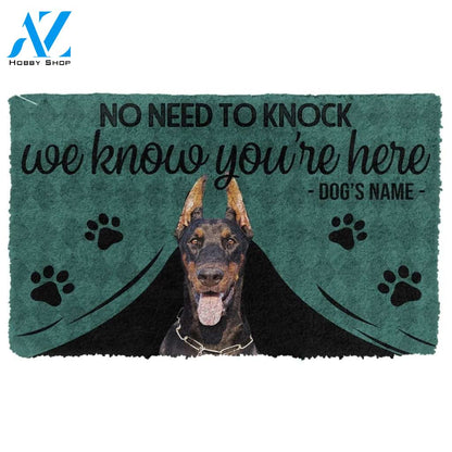 Gearhumans Gearhuman 3D Doberman Pinscher We Know Youre Here Custom Name Doormat