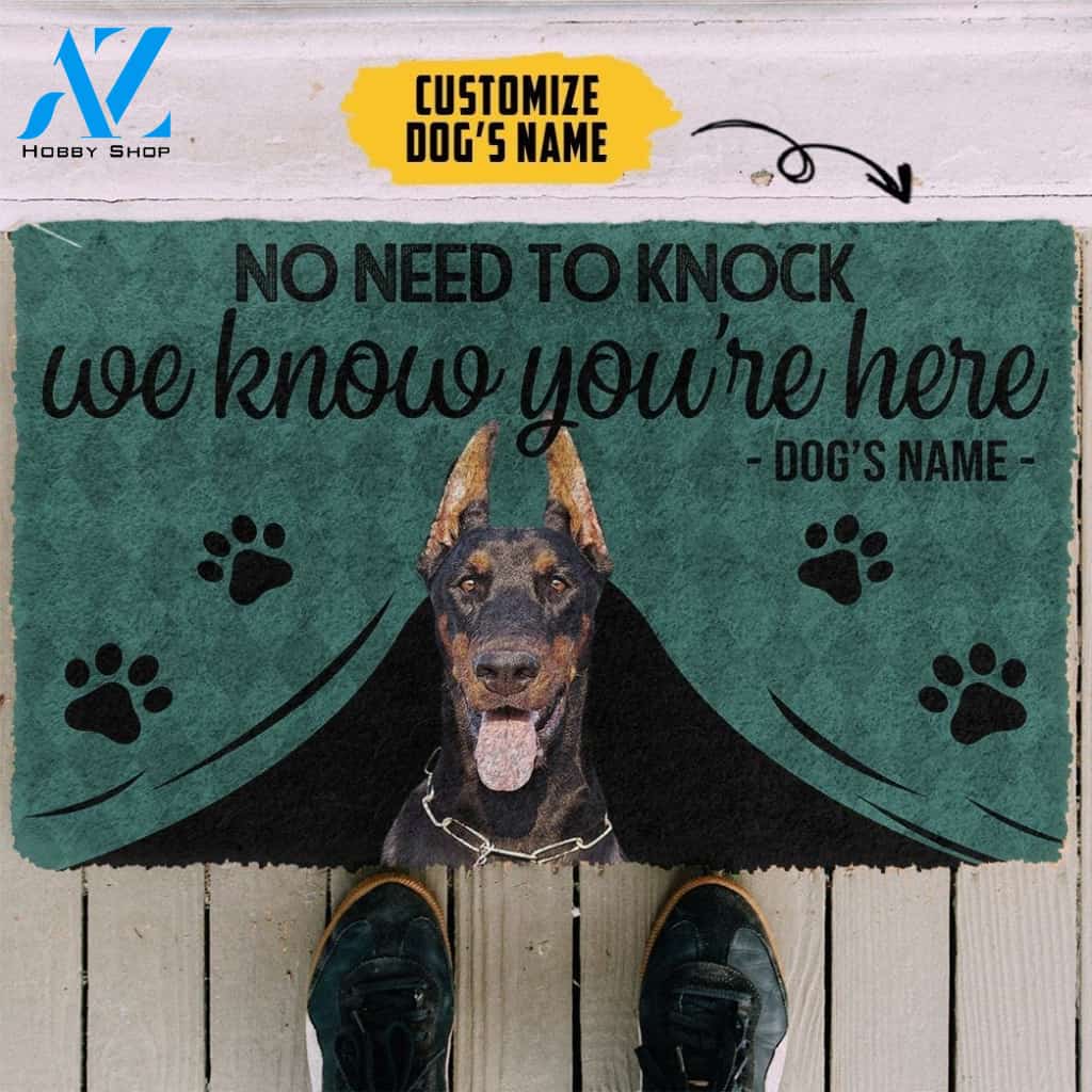 Gearhumans Gearhuman 3D Doberman Pinscher We Know Youre Here Custom Name Doormat
