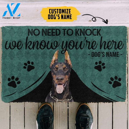 Gearhumans Gearhuman 3D Doberman Pinscher We Know Youre Here Custom Name Doormat