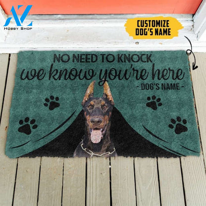 Gearhumans Gearhuman 3D Doberman Pinscher We Know Youre Here Custom Name Doormat
