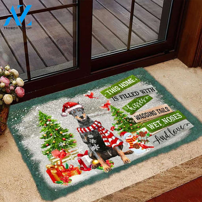 Doberman This Home Is Filled With Kisses Christmas Dog Doormat