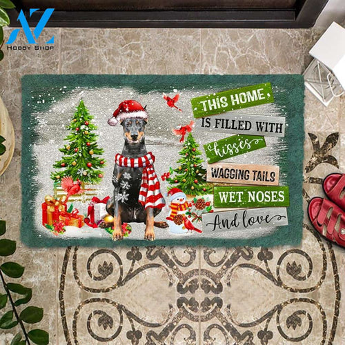 Doberman This Home Is Filled With Kisses Christmas Dog Doormat