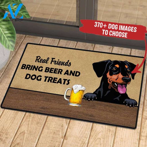 Dobermann Real Friends Bring Beer And Dog Treats Doormat