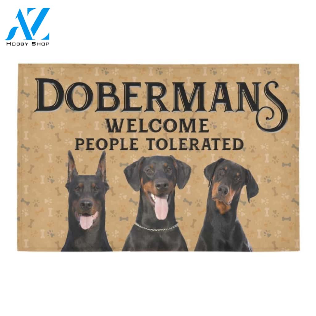 Dobermans Welcome People Tolerated Bones Pattern Printed Doormat Home Decor