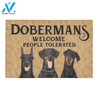 Dobermans Welcome People Tolerated Bones Pattern Printed Doormat Home Decor