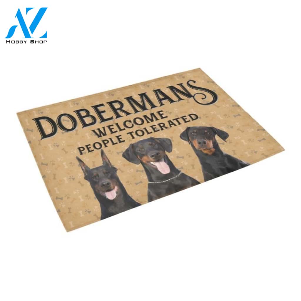 Dobermans Welcome People Tolerated Bones Pattern Printed Doormat Home Decor
