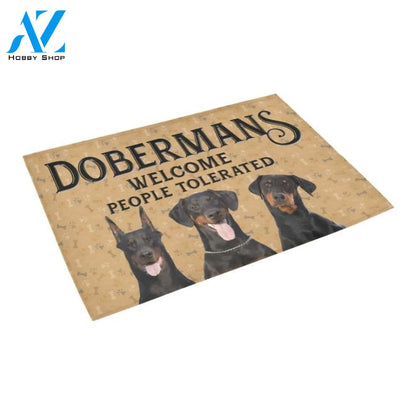 Dobermans Welcome People Tolerated Bones Pattern Printed Doormat Home Decor