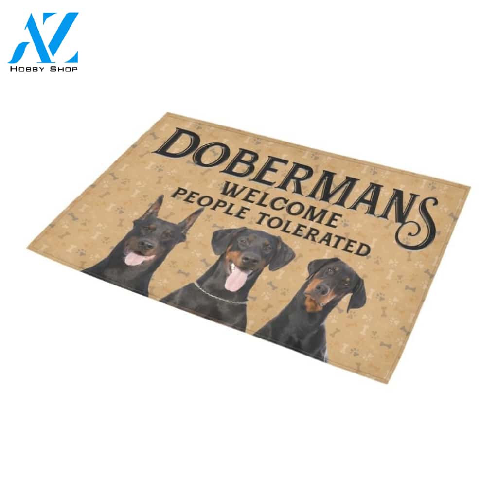 Dobermans Welcome People Tolerated Bones Pattern Printed Doormat Home Decor