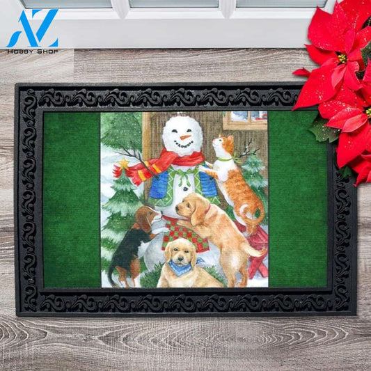 Dog and Cat Snowman Doormat - 18" x 30"