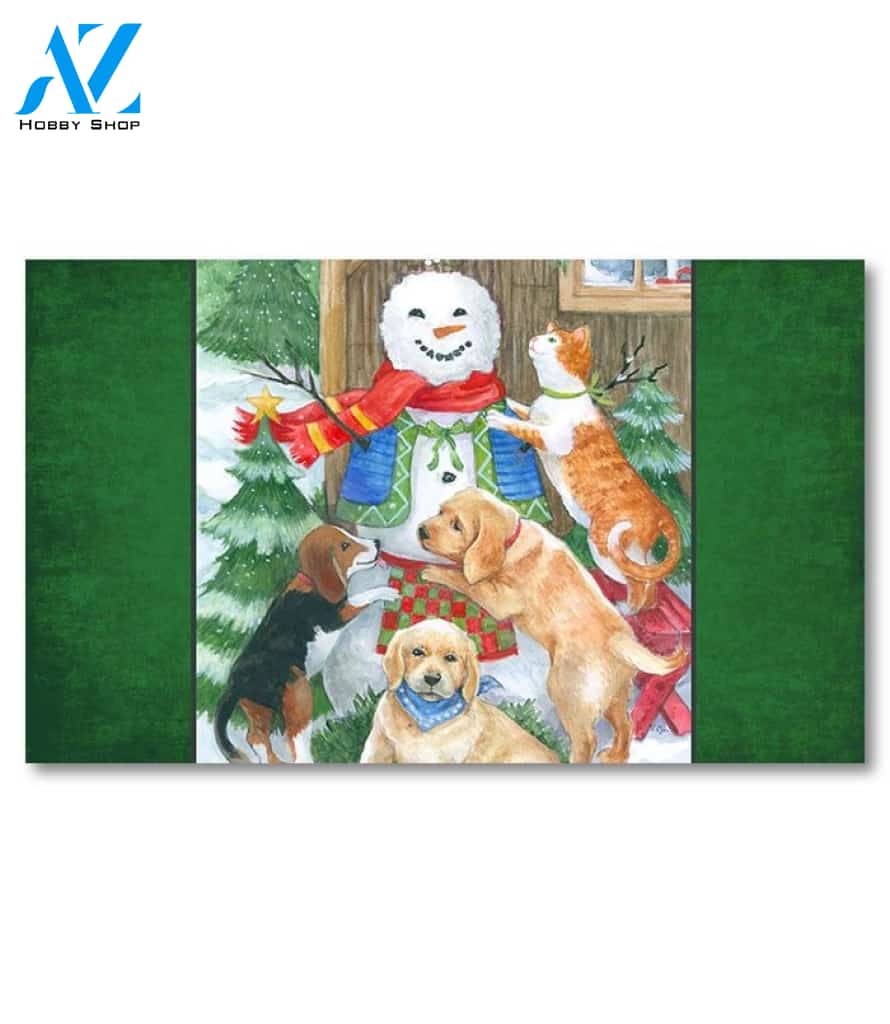 Dog and Cat Snowman Doormat - 18" x 30"