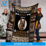 Dog Blanket, All You Need Is Love And A German Shepherd Dog Fleece Blanket