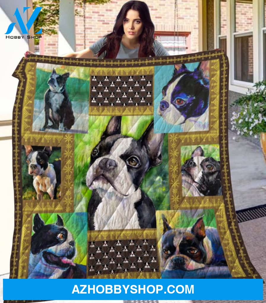 Dog Blanket - Gift Idea For Dog Lovers, Dog Dad Mom - Boston Terrier Quilt Blanket