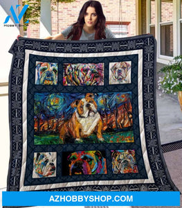 Dog Blanket - Gift Idea For Dog Lovers, Dog Dad Mom - BULLDOG Quilt Blanket V2