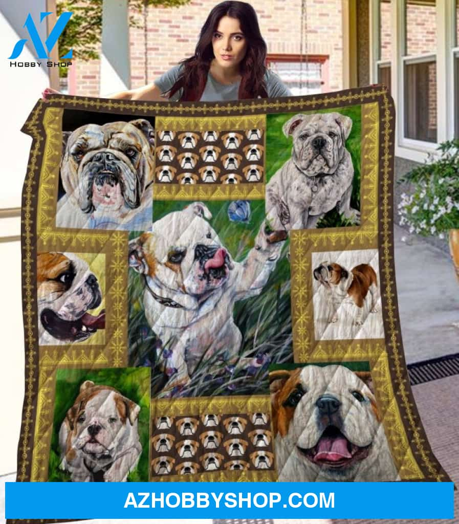 Dog Blanket - Gift Idea For Dog Lovers, Dog Dad Mom - Bulldog Quilt Blanket V3