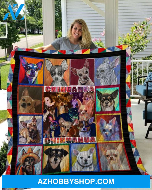 Dog Blanket - Gift Idea For Dog Lovers, Dog Dad Mom - Chihuahua Quilt Blanket