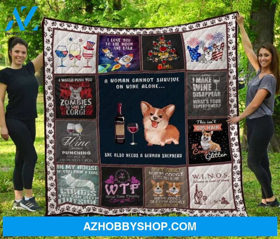 Dog Blanket - Gift Idea For Dog Lovers, Dog Dad Mom - Corgi Quilt Blanket