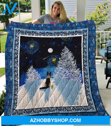 Dog Blanket - Gift Idea for Dog Lovers, Dog Dad Mom - German shepherd with Snow Quilt Blanket