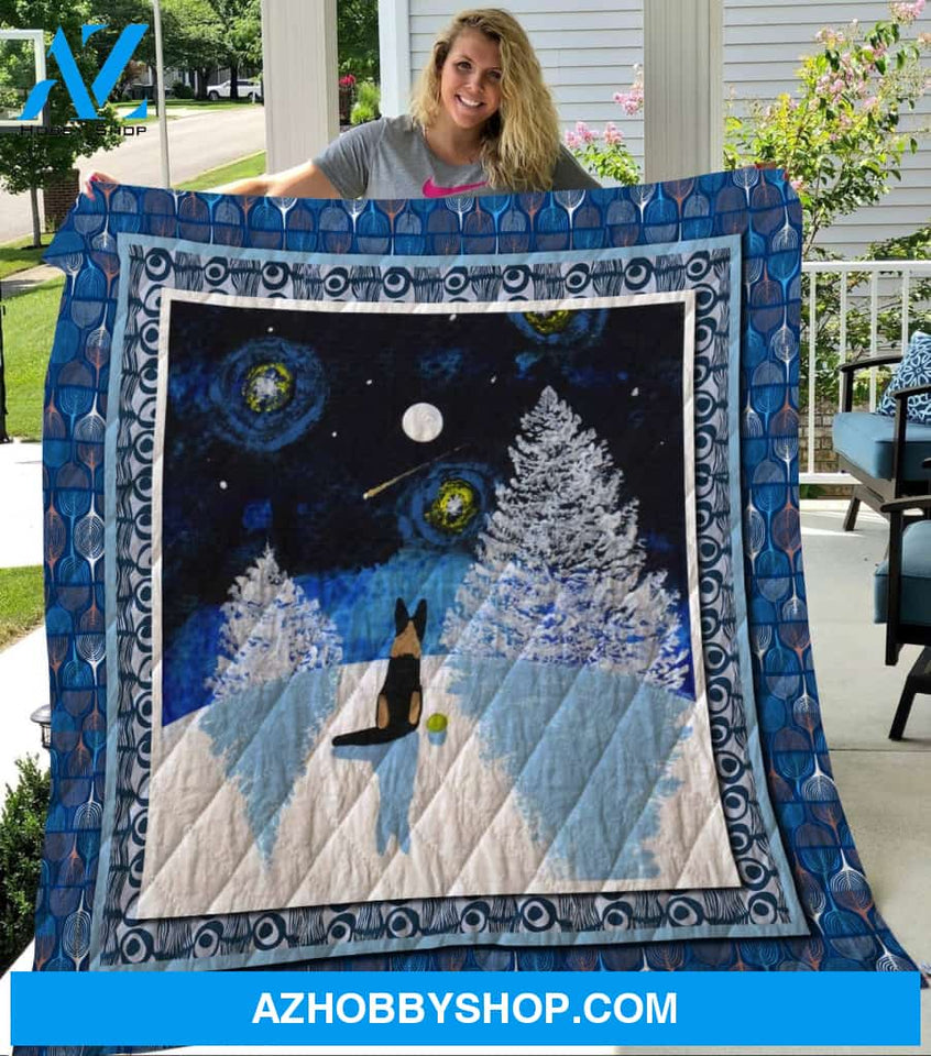 Dog Blanket - Gift Idea for Dog Lovers, Dog Dad Mom - German shepherd with Snow Quilt Blanket