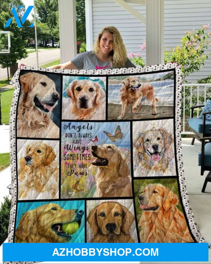 Dog Blanket - Gift Idea For Dog Lovers, Dog Dad Mom - Golden Retriever Quilt Blanket