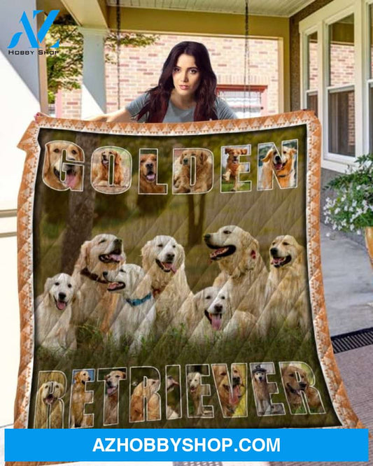Dog Blanket - Gift Idea For Dog Lovers, Dog Dad Mom - Golden Retriever Quilt Blanket V3