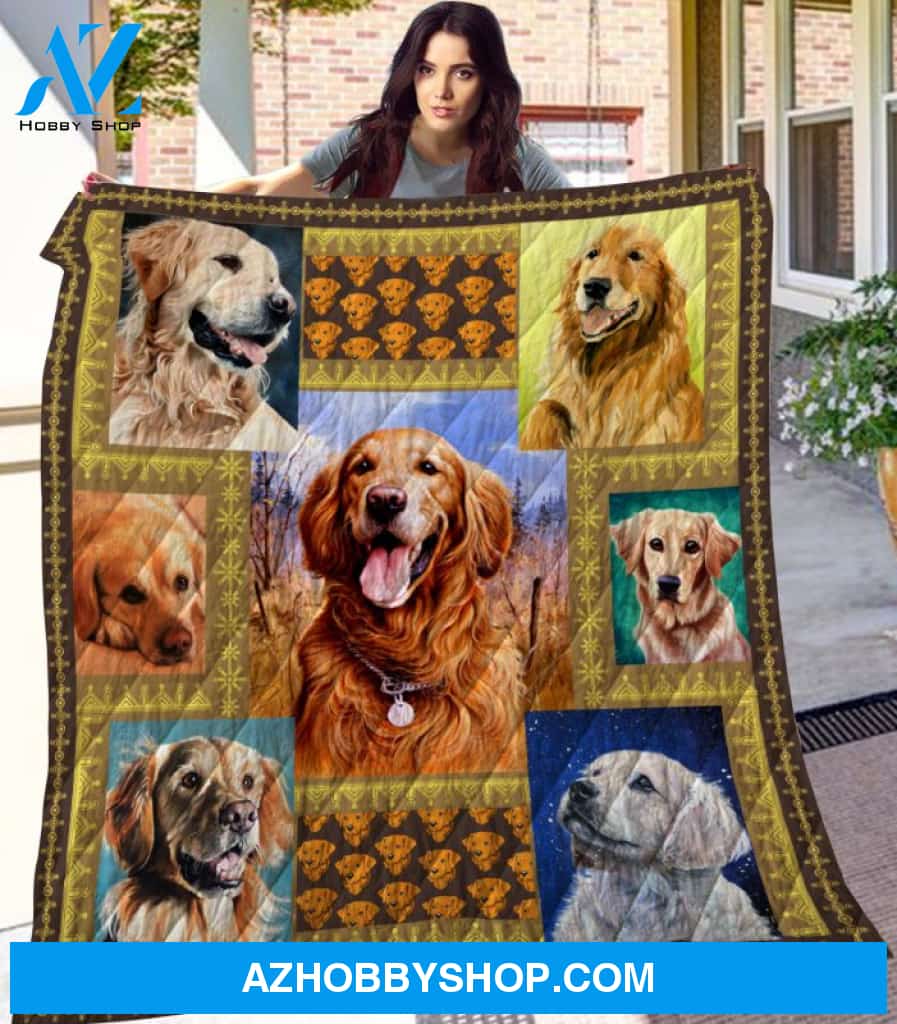 Dog Blanket - Gift Idea For Dog Lovers, Dog Dad Mom - Golden Retriever Quilt Blanket V2