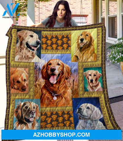 Dog Blanket - Gift Idea For Dog Lovers, Dog Dad Mom - Golden Retriever Quilt Blanket V2