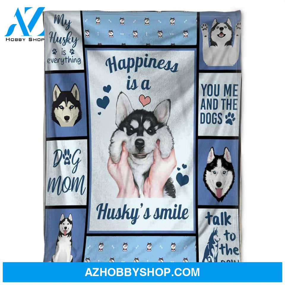 Dog Blanket, Happiness Is a Husky's Smile. Gift For People Family Home Decor Bedding Couch Sofa Soft and Comfy Cozy