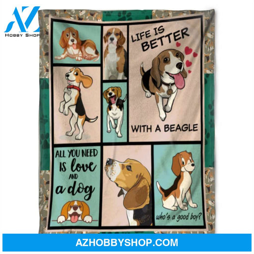 Dog Blanket, Life Is Better With A Beagle, Fleece Blanket. Gift For People Family Home Decor Bedding Couch Sofa Soft and Comfy Cozy