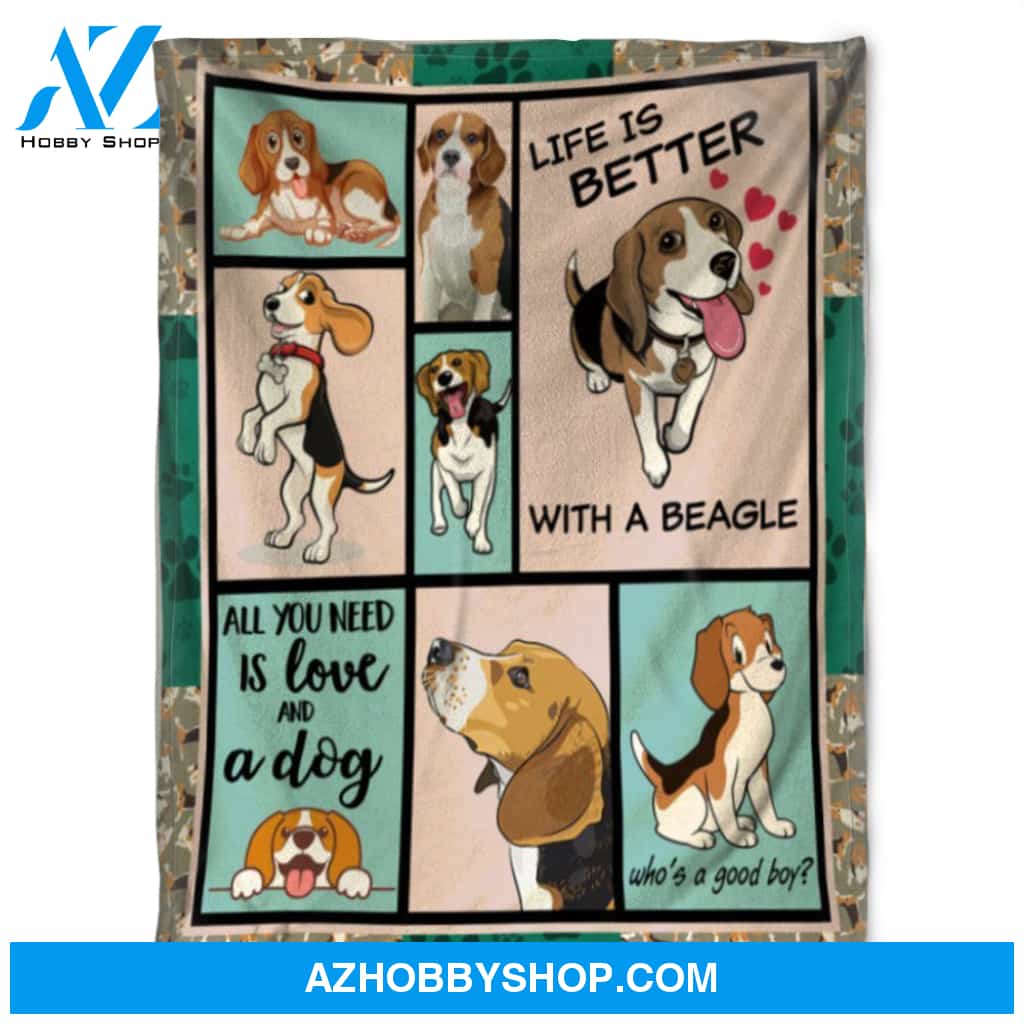 Dog Blanket, Life Is Better With A Beagle, Fleece Blanket. Gift For People Family Home Decor Bedding Couch Sofa Soft and Comfy Cozy
