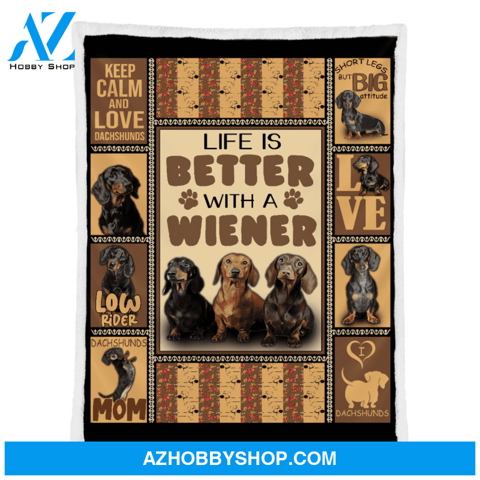 Dog Blanket, Life Is Better With A Wiener, Fleece Blanket. Gift For People Family Home Decor Bedding Couch Sofa Soft and Comfy Cozy