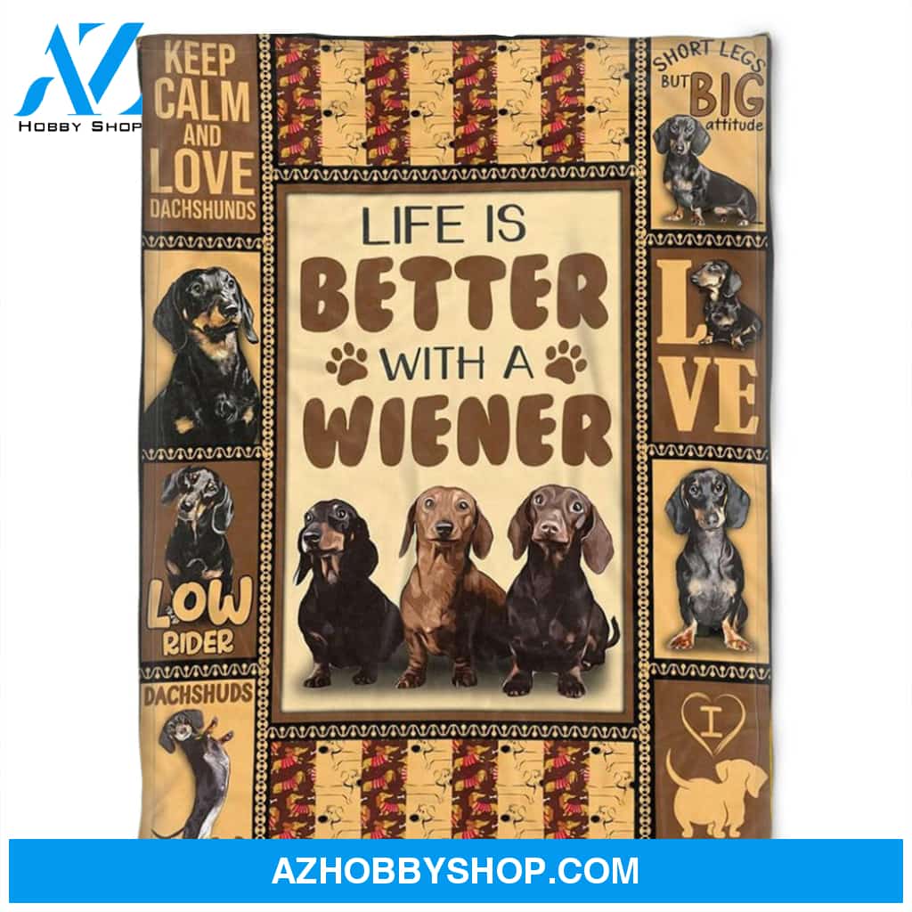 Dog Blanket, Life Is Better With A Wiener, Fleece Blanket. Gift For People Family Home Decor Bedding Couch Sofa Soft and Comfy Cozy